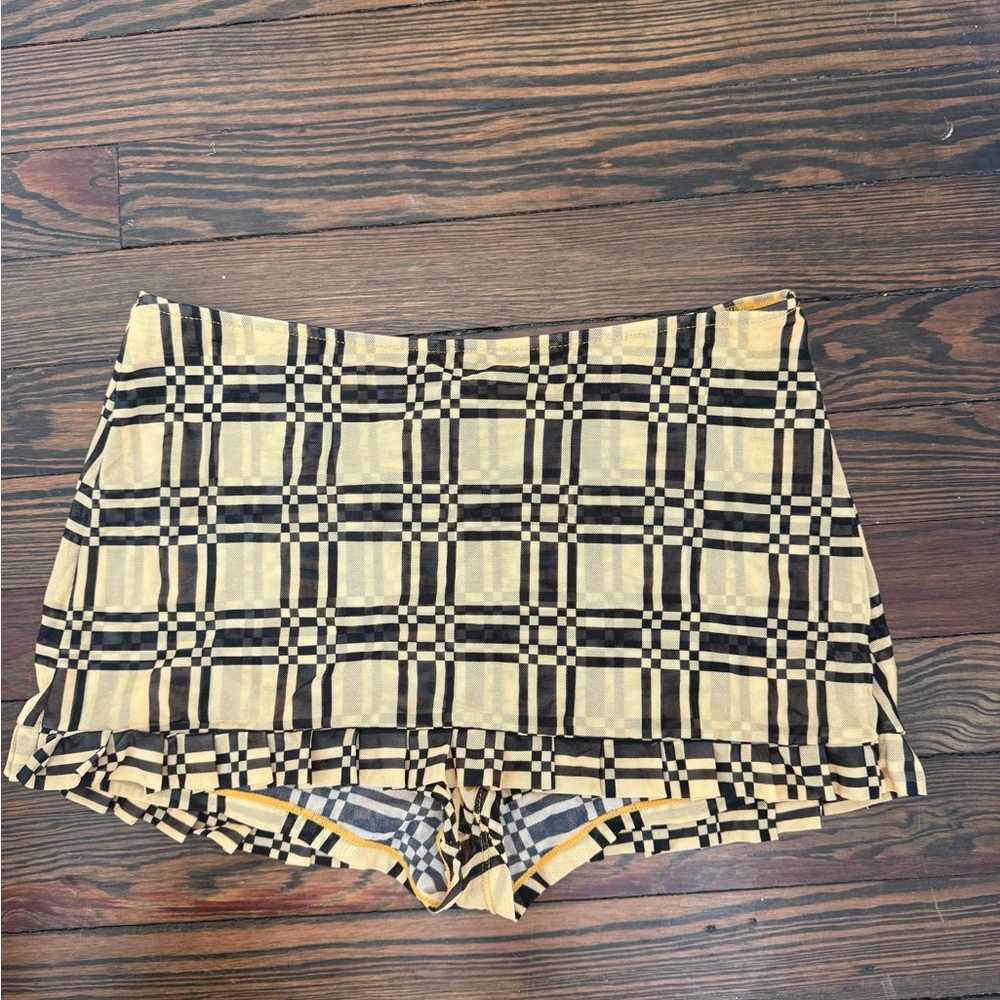 triangl swimwear Yellow and Black Plaid Swim Skirt with Shorts